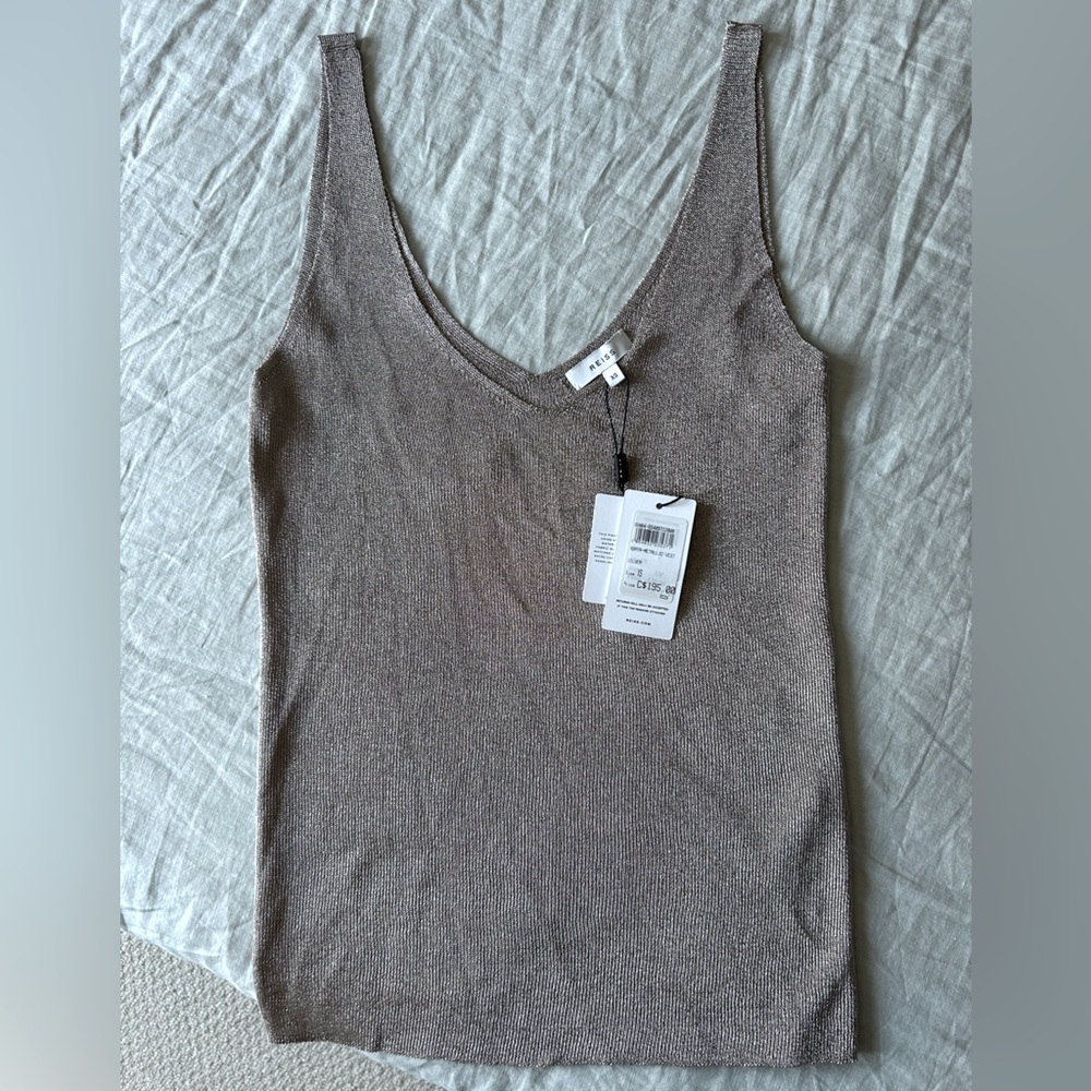 NWT Reiss XS glitter tank, v-neck at front and back, never worn, fits like a S